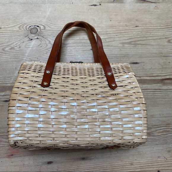 Vintage Simon Hong Kong Straw and Leather Handbag - Picture 4 of 11